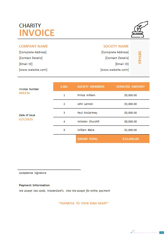 Download Charity Invoice Template Photoshop template
